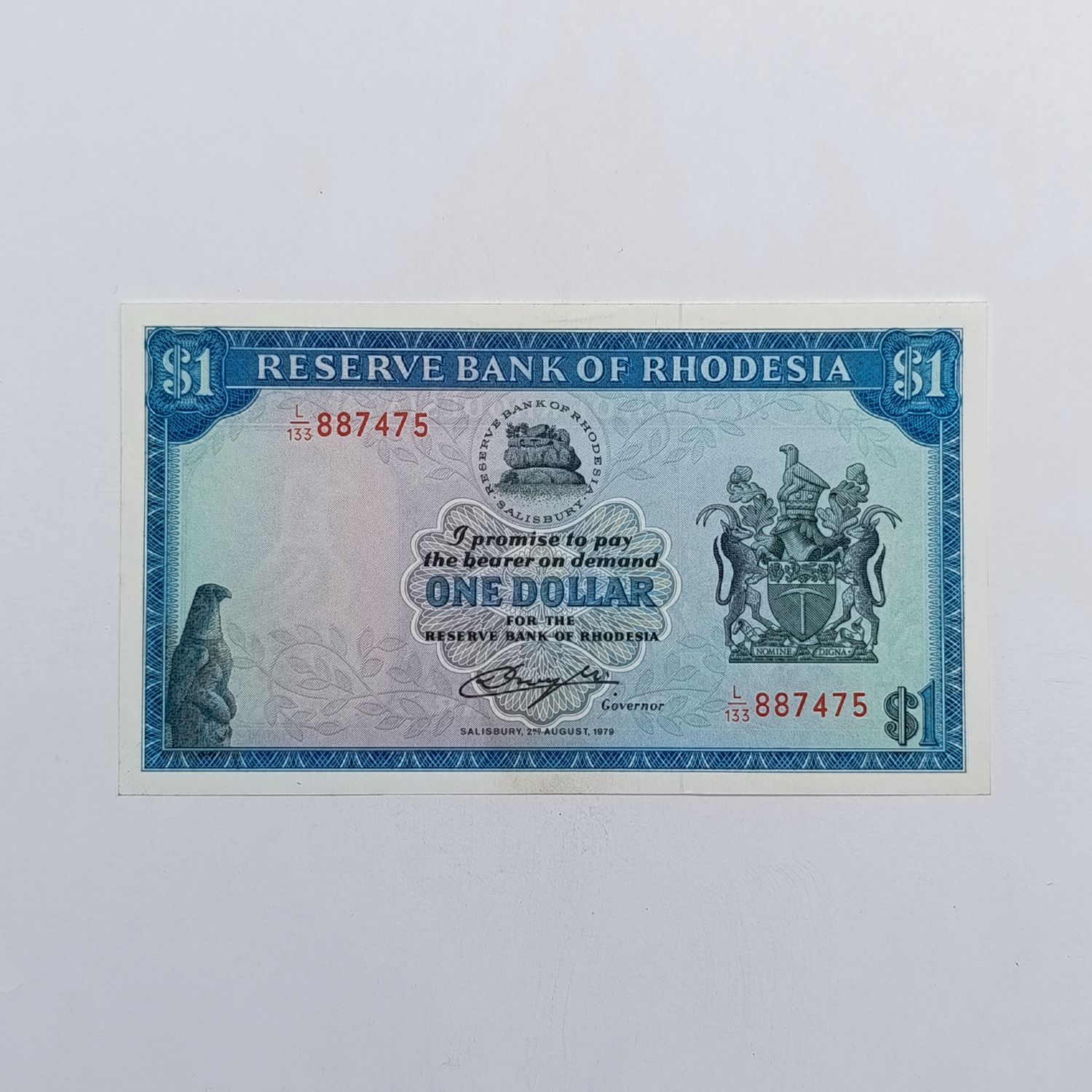 Rhodesia One dollar banknote Salisbury 2 August 1979 uncirculated