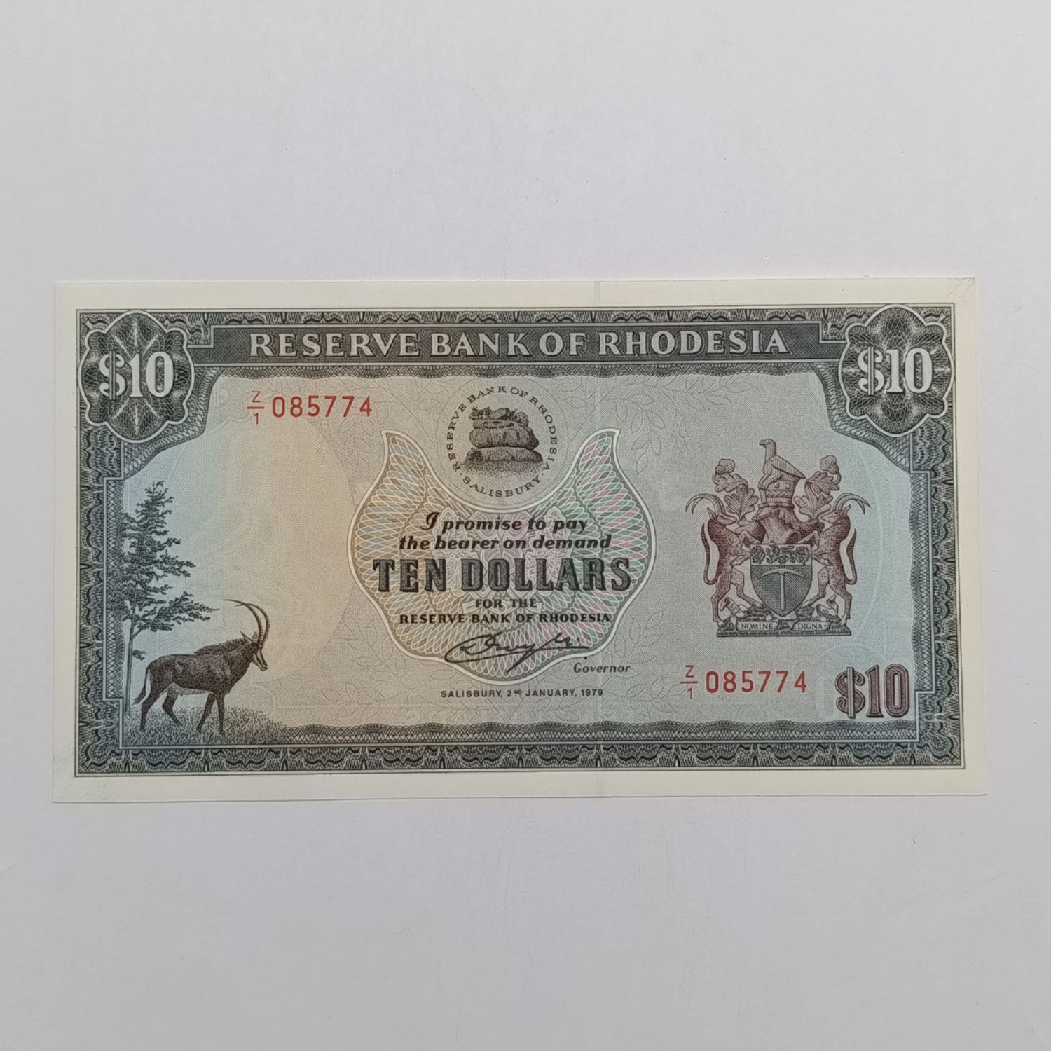Rhodesia Ten Dollars banknote 2 January 1979 replacement note Z1 uncirculated