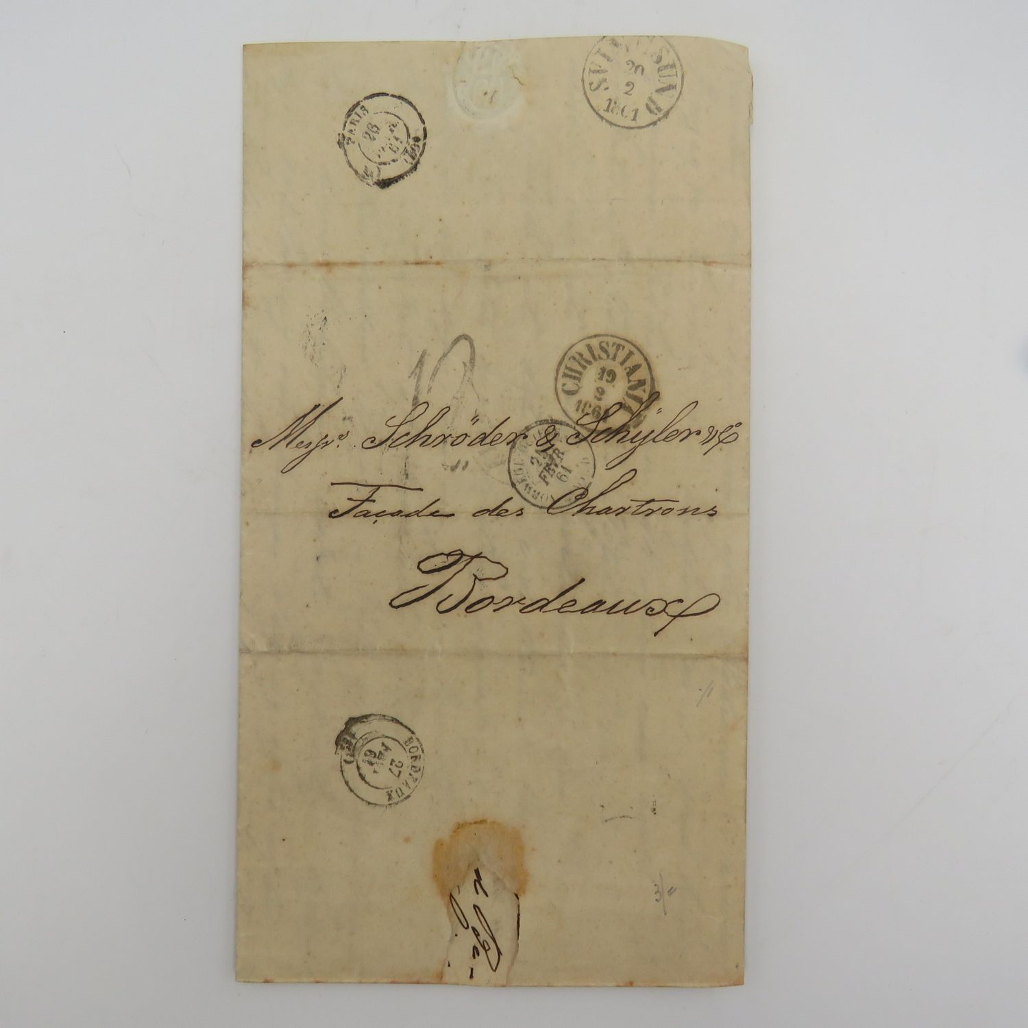 1861 Early letter from Christiania (Norway) to Bordeaux forwarded through Hamburg (Turn &amp; Taxi's Postal Administration)