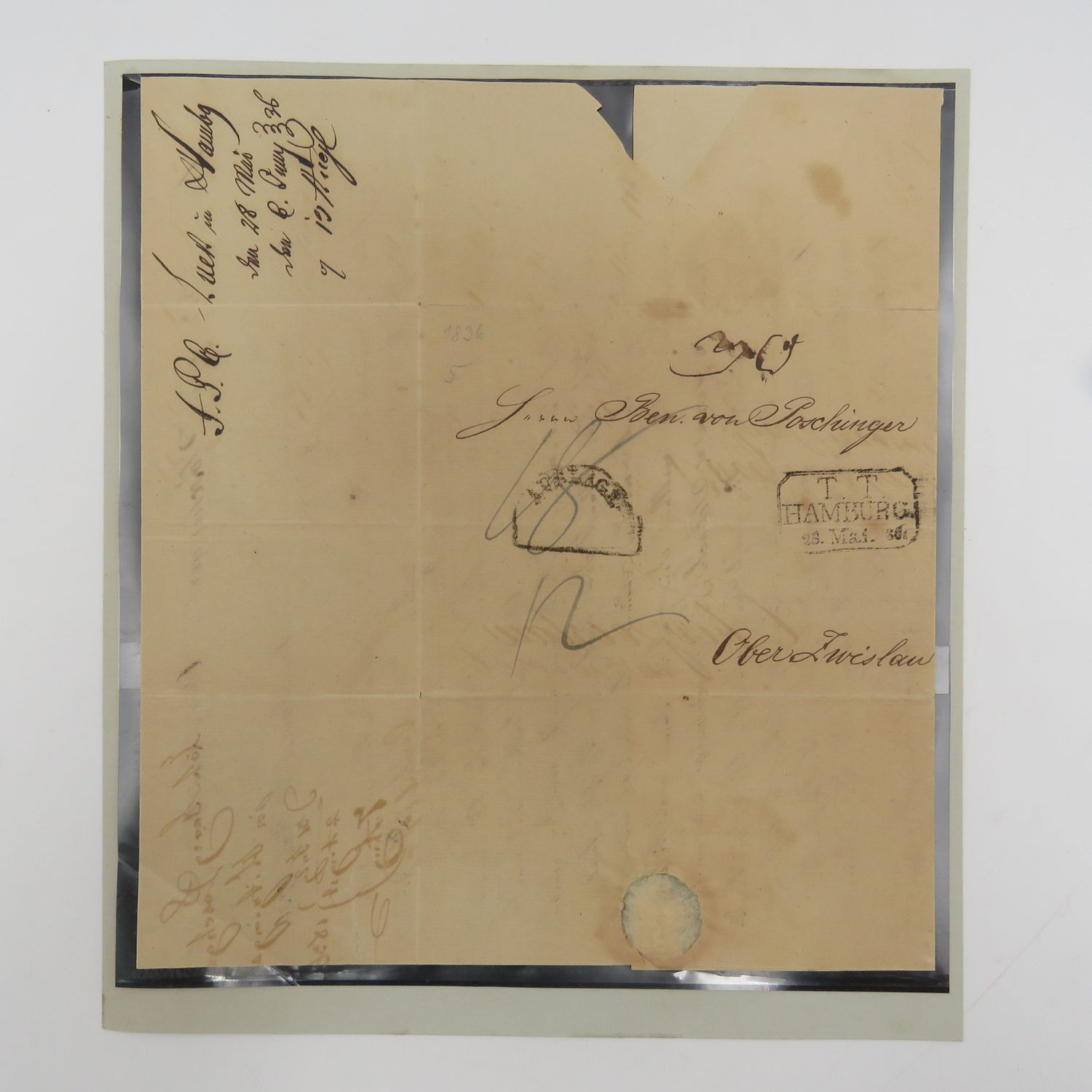 1836 Letter from Hamburg to Ober Zwislaw forwarded through the Thurn &amp; Taxi's Postal Administration in Hamburg