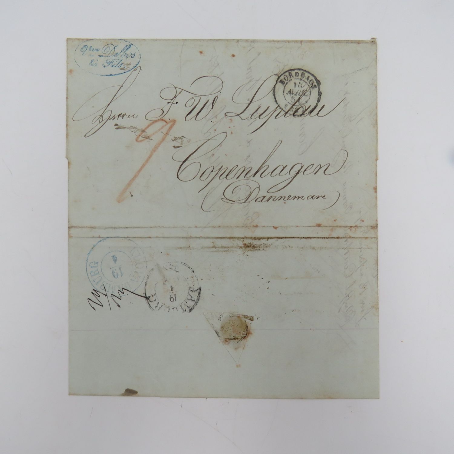 1851 Letter from Bordeaux to Copenhagen forwarded through the Danish Post Office in Hamburg