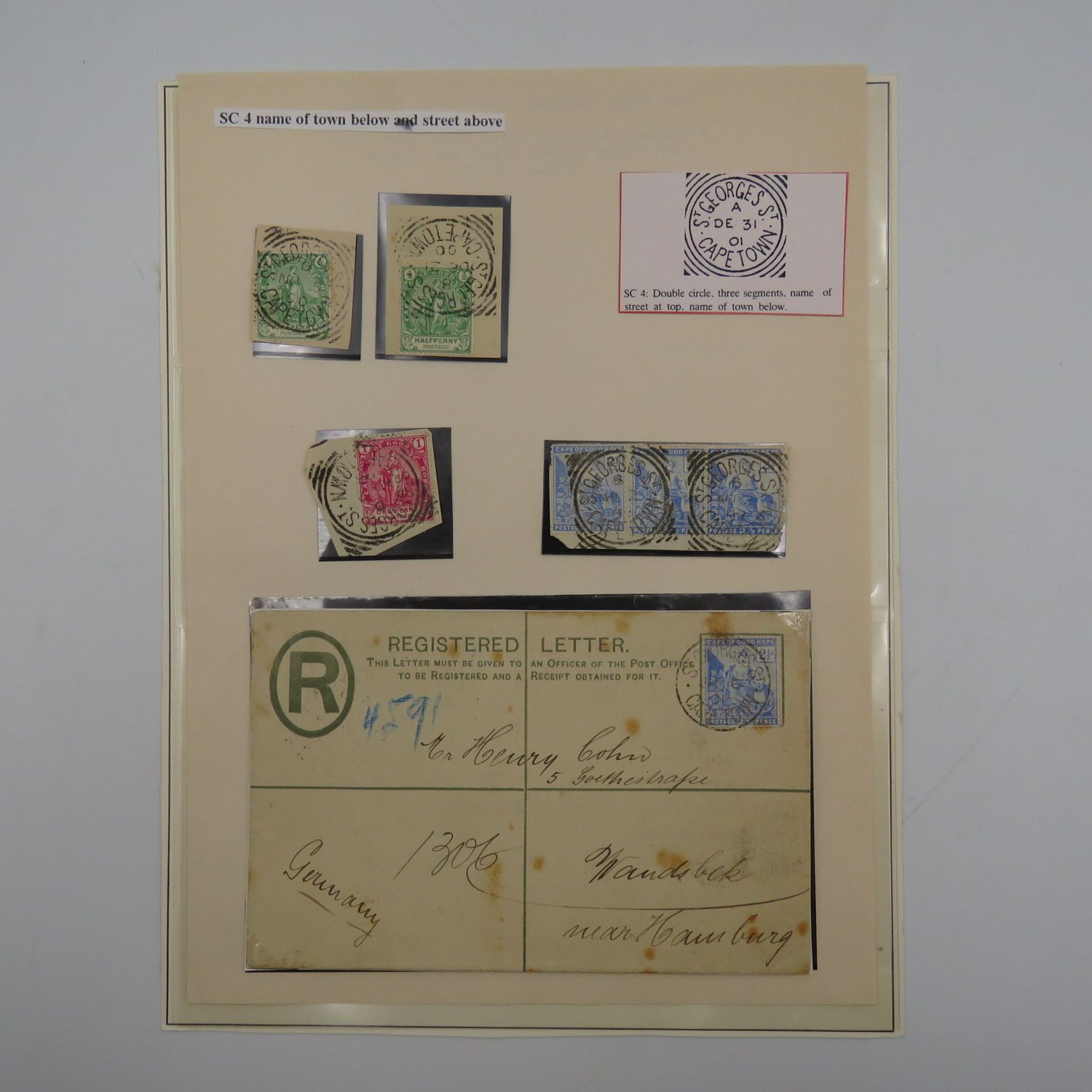 Postal History cancellations with Street name above and town below - St Georges St, Cape Town collection - foxing on letter