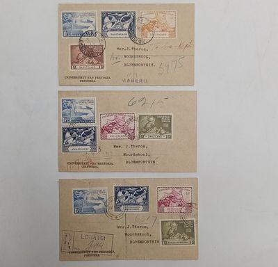 Swaziland, Bechuanaland and Basutoland Postal Union sets on cover - all on University of Pretoria Stationary