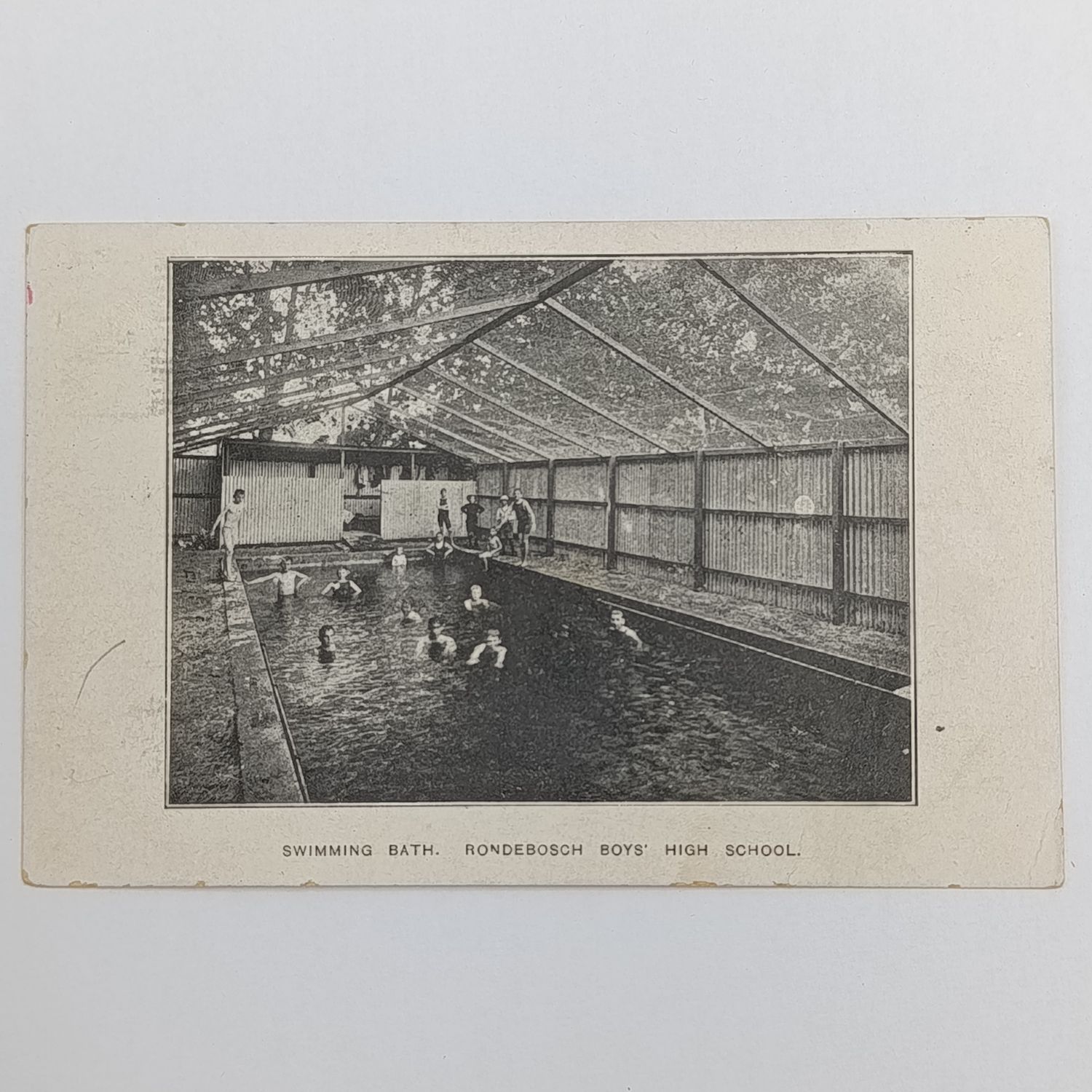 Postcard 1913 with Rondebosch Boys High school picture of swimming baths - posted in Cape Town but with Transvaal stamp