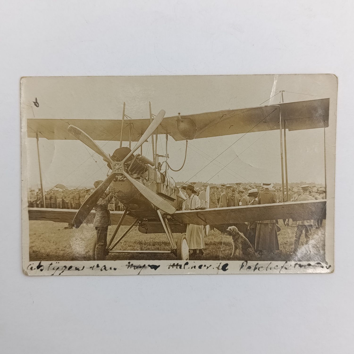 Rare photo of Major  Miller and his Beze  biplane on postcard - used on RAF recruiting tour of South Africa - taken at Potchefstroom
