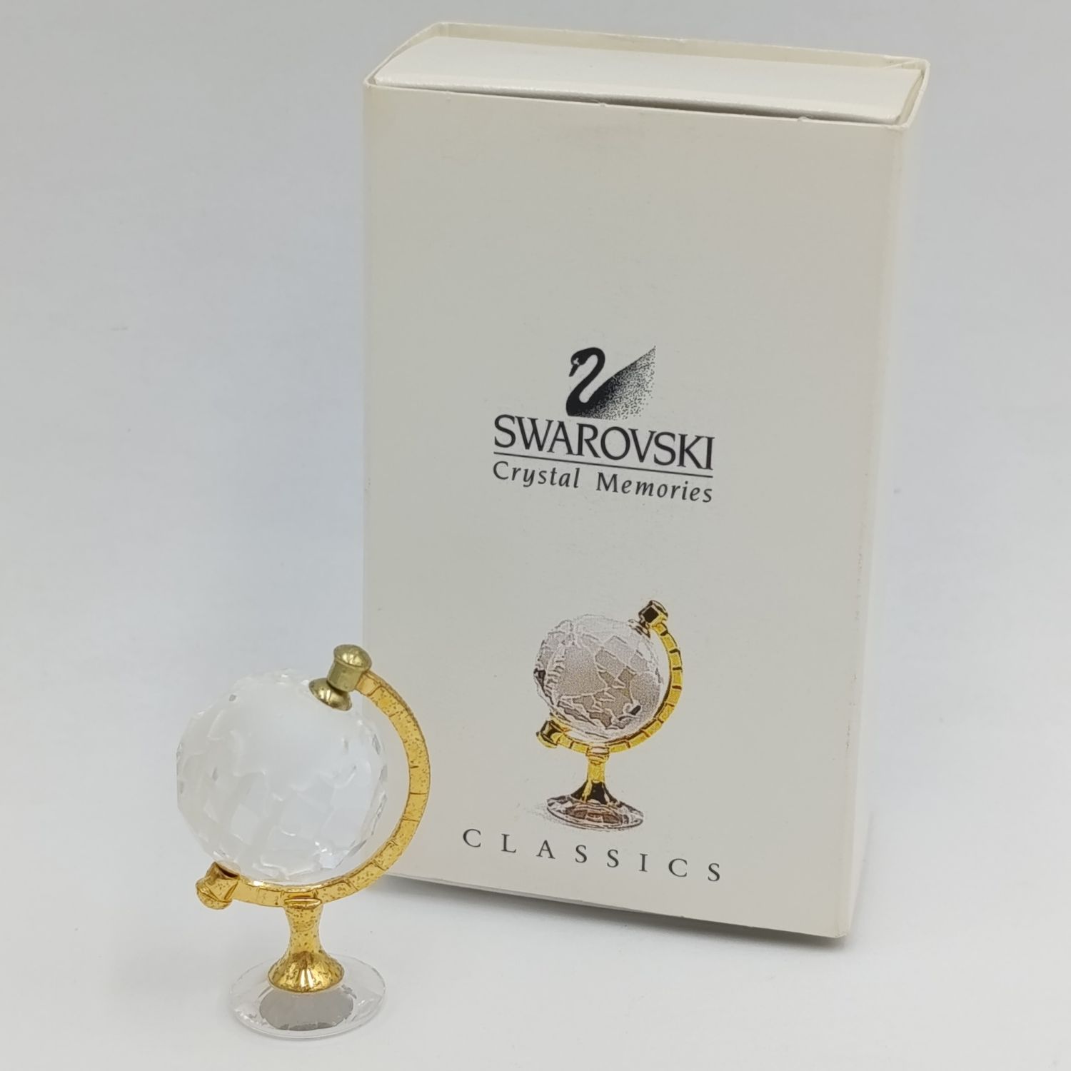Swarovski crystal memories world globe ornament in box - small chip in South America