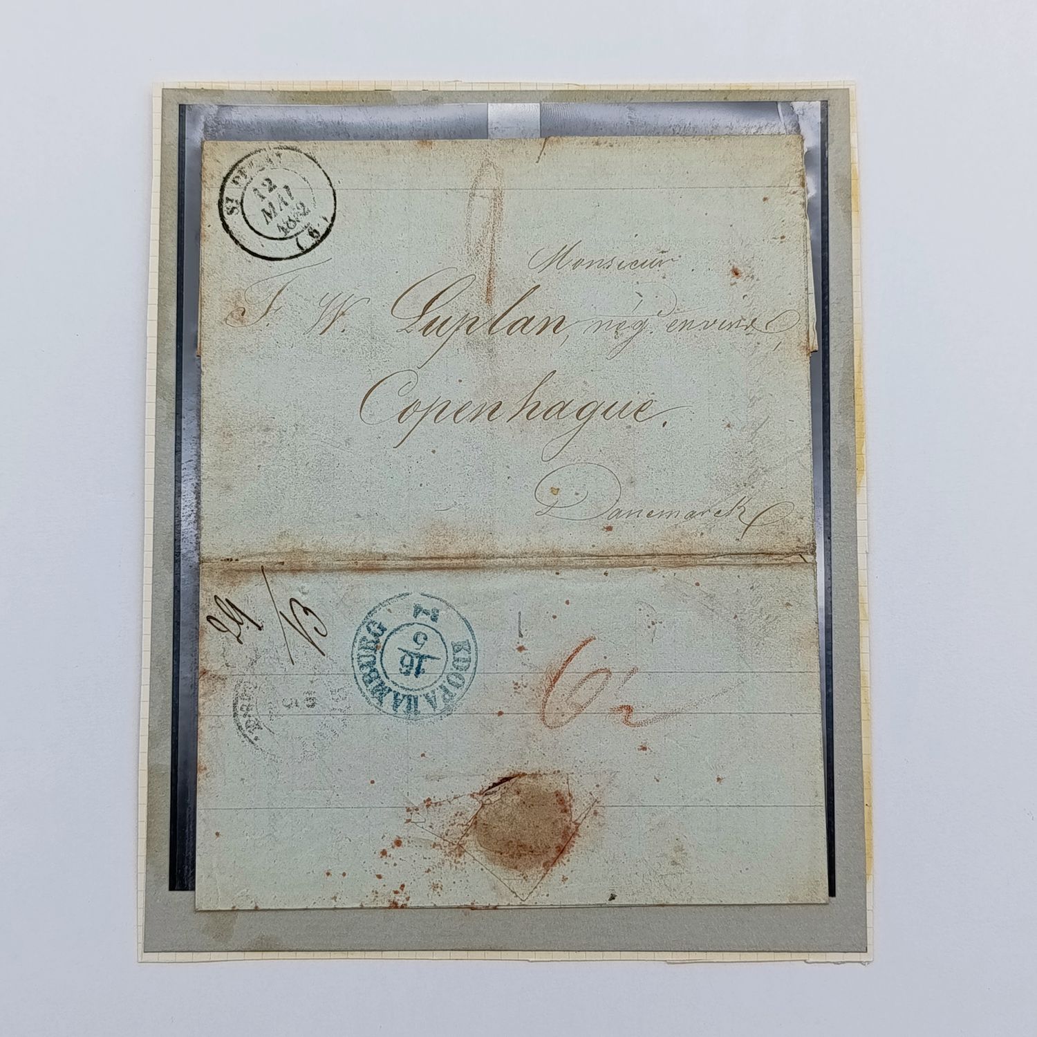 1852 Letter from St Peray (France) to Copenhagen forwarded through the Danish Post office in Hamburg - various rubber cancel