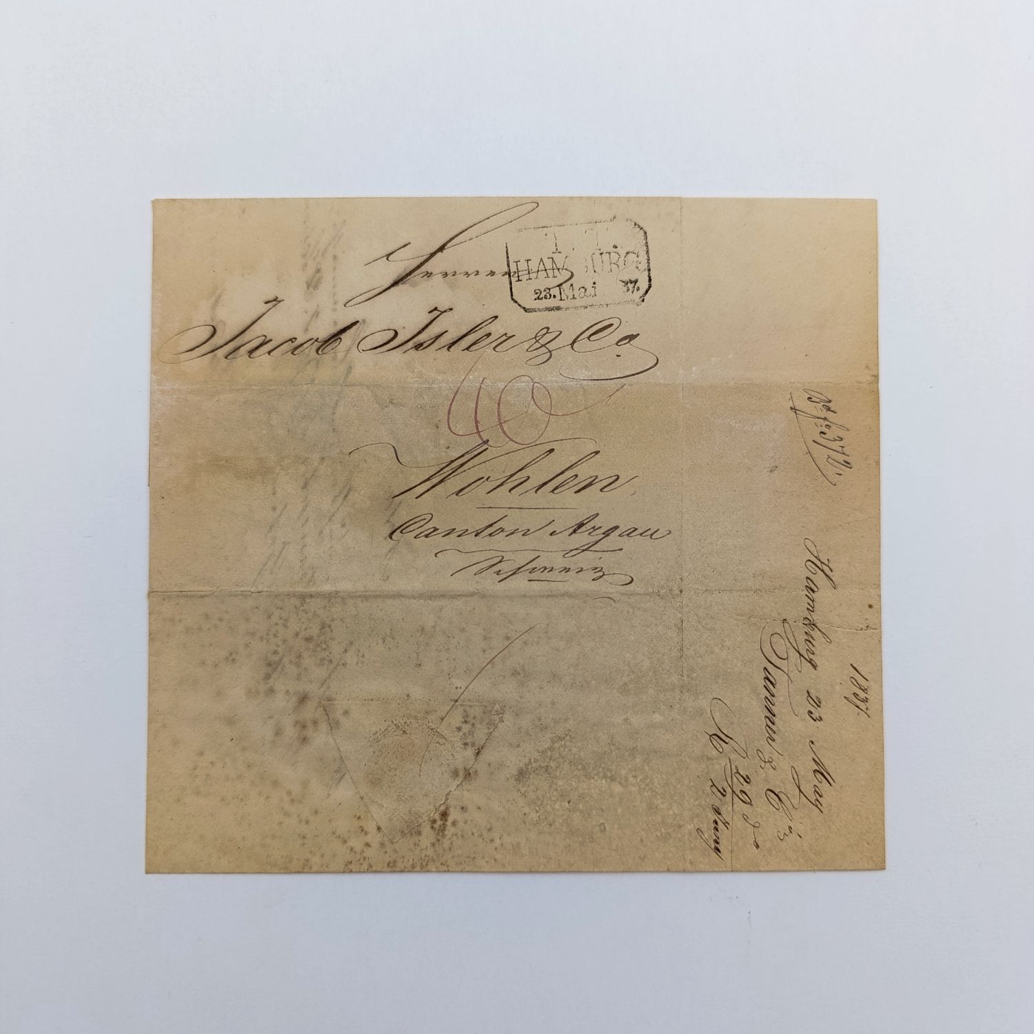 1837 Letter from Hamburg to Wohlen (Switzerland) forwarded through the Thurn &amp; Taxi&#39;s Postal administrations in Hamburg