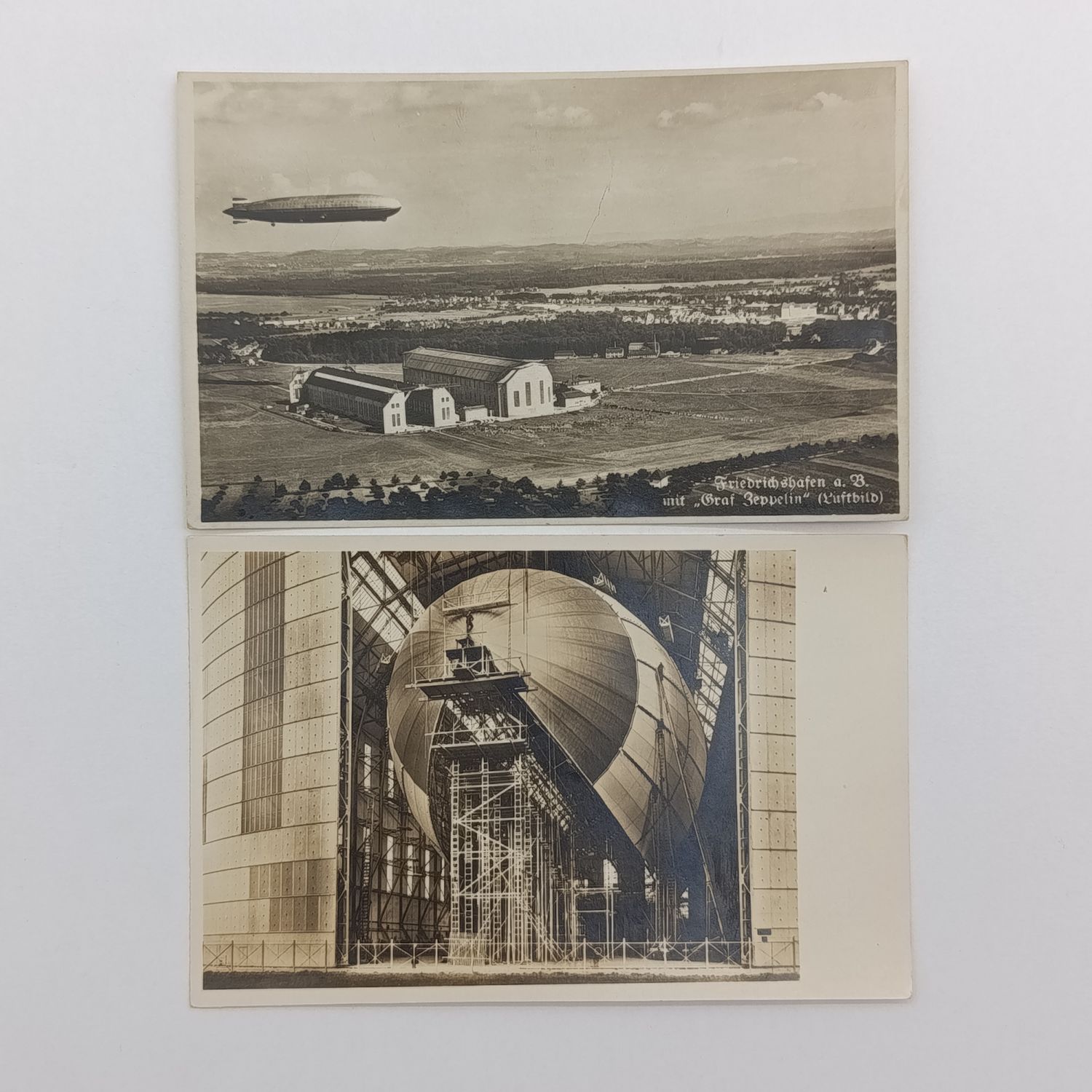 Pair of Zeppelin postcards - Building the Zeppelin, Visit of Graf Zeppelin