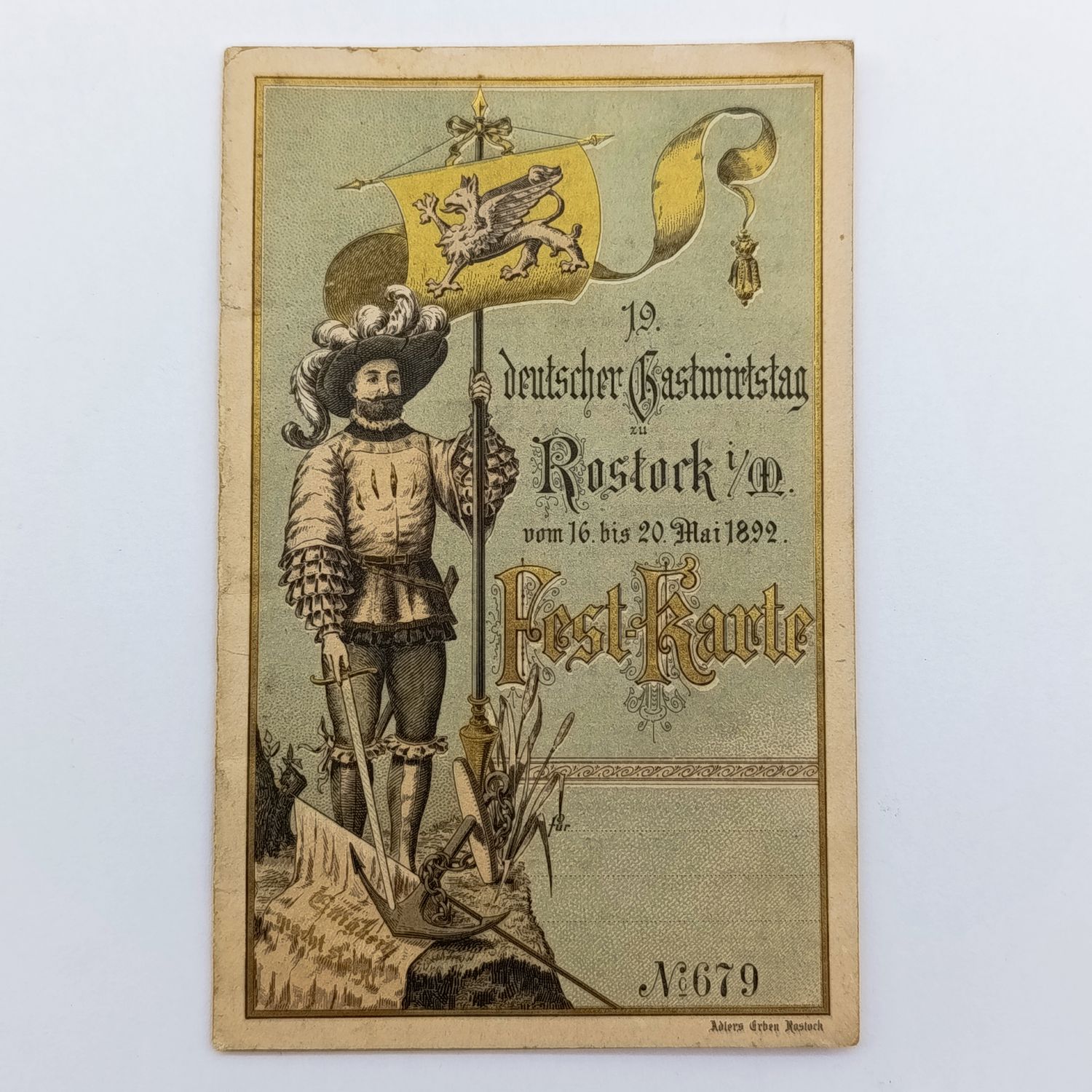 1892 German Inkeepers day Celebration card with tickets for the Festive table special trips and community dinners - unused