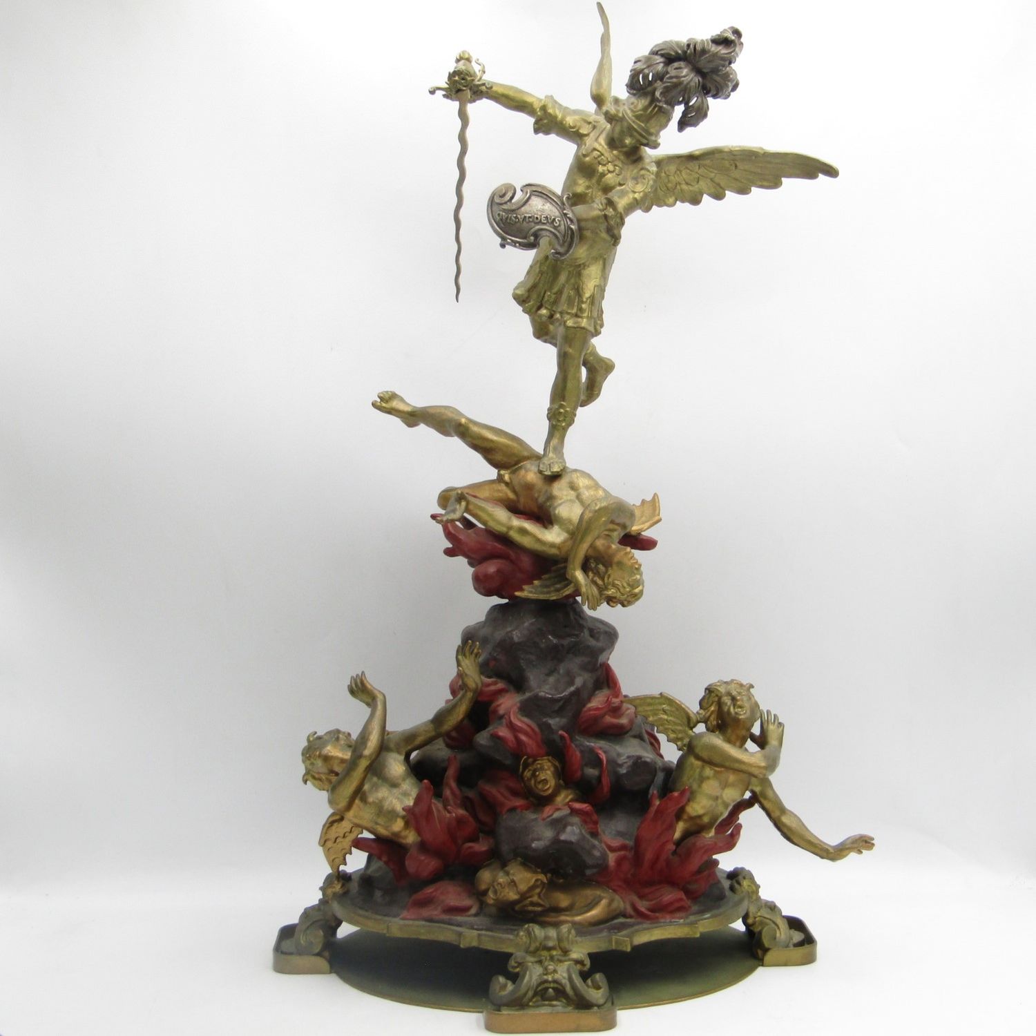 Vintage Large bronze statue of Archangel Michael casting the devil and demons into hell. weight - 8,7kg Dimensions - 36 x 22 x 63cm Not shipping weight or size