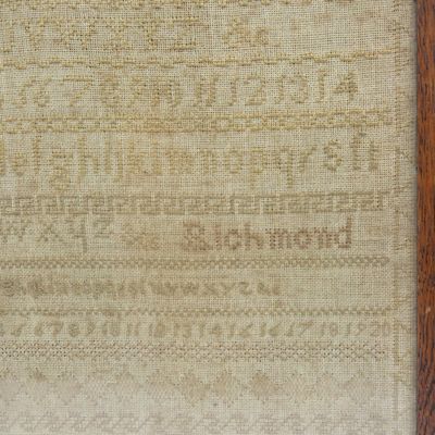 Antique Embroidery sampler of Eliza Mary Young 26 October 1834 in frame - no glass on frame