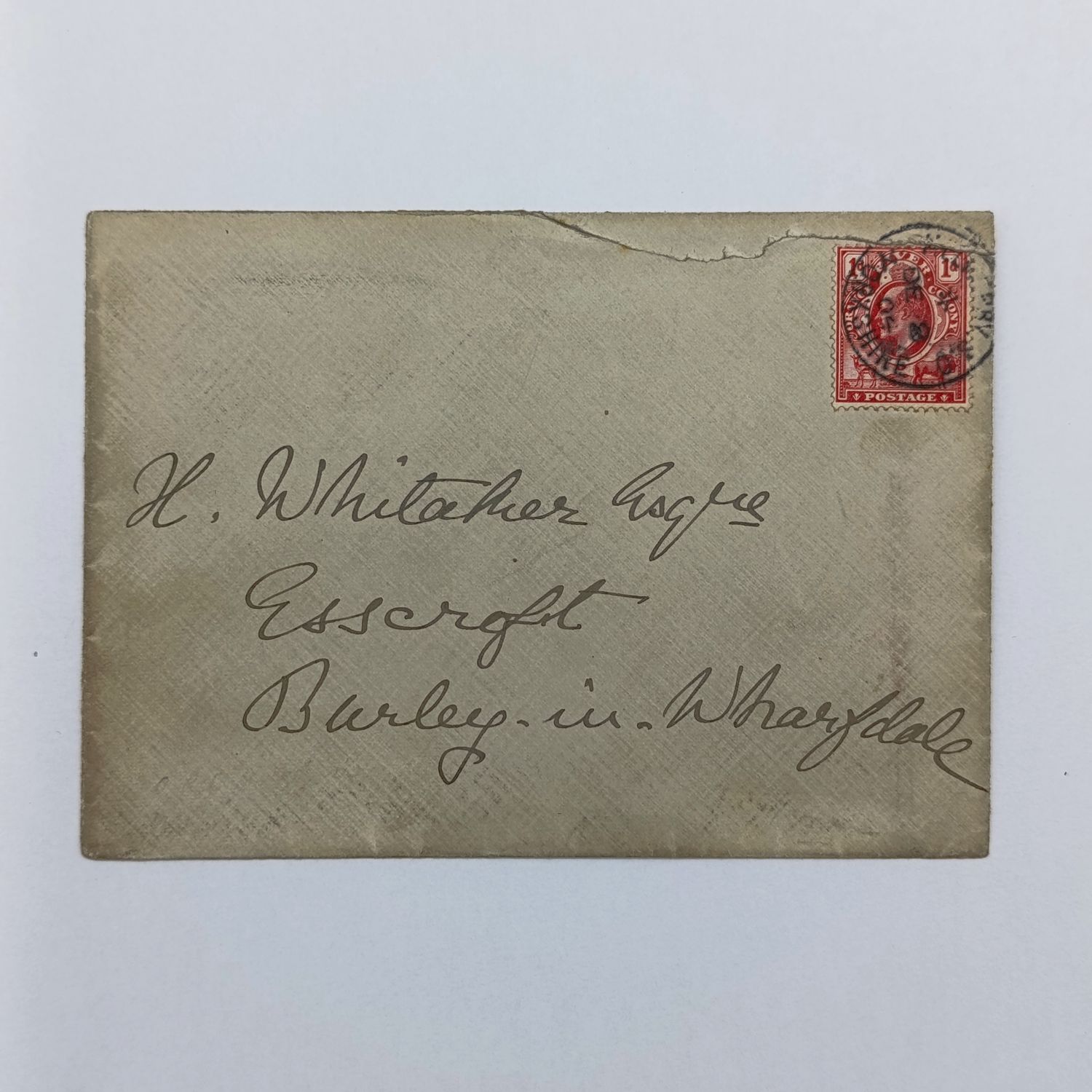 Postal History Great Britain letter from Yorkshire England 8 December 1904 with Orange River Colony (Free State) stamp used in error