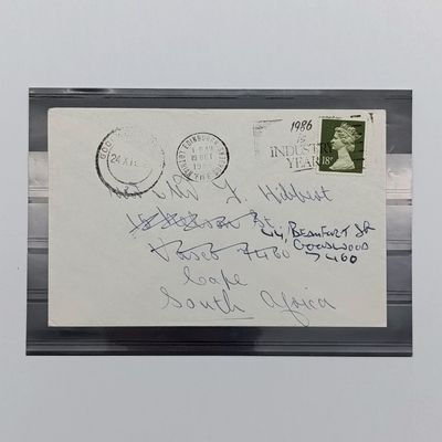 1986 Cover Edinburgh Scotland to Vasco South Africa, readressed to Goodwood with 18p British stamp