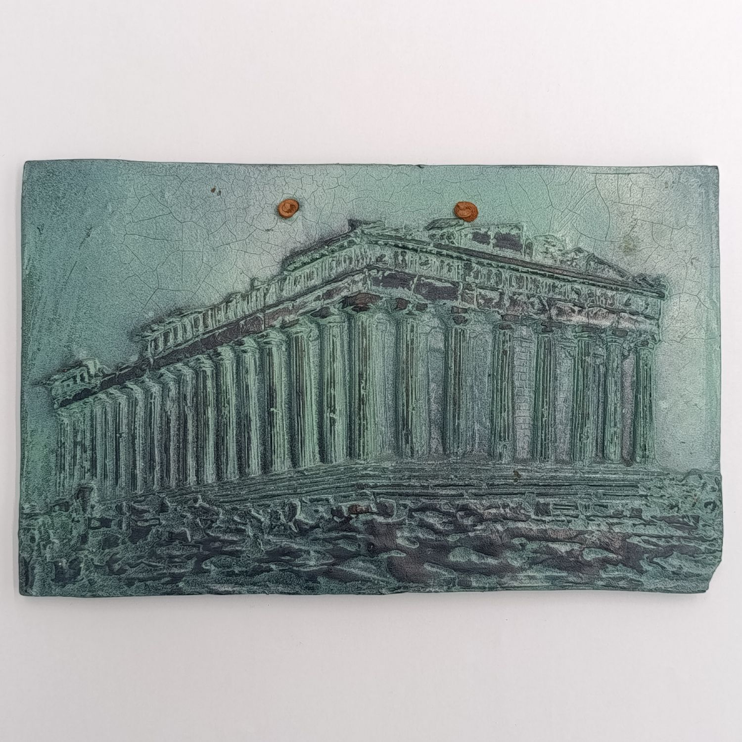 Vintage ceramic wall plaque depicting the &quot;Temple of Athena&quot; - made in Greece