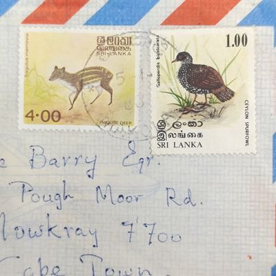 1983 Airmail Cover SRI LANKA to Cape Town, South Africa with 2 airmail stamps