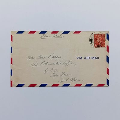 Airmail cover Field Post Office 798 - Forces mail of SAAF in Korea to Cape Town South Africa 28 Jan 1952 with British 2 1/2 stamp sent by Flight segeant CER Burgen of no 2 Squadron  SAAF