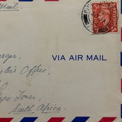 Airmail cover Field Post Office 798 - Forces mail of SAAF in Korea to Cape Town South Africa 28 Jan 1952 with British 2 1/2 stamp sent by Flight segeant CER Burgen of no 2 Squadron SAAF