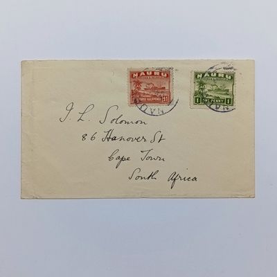 Postal History Postal cover from NAURU to Cape Town - (South Pacific Island) with 2 NAURU stamps 20 May 1932 NAURU cancellation