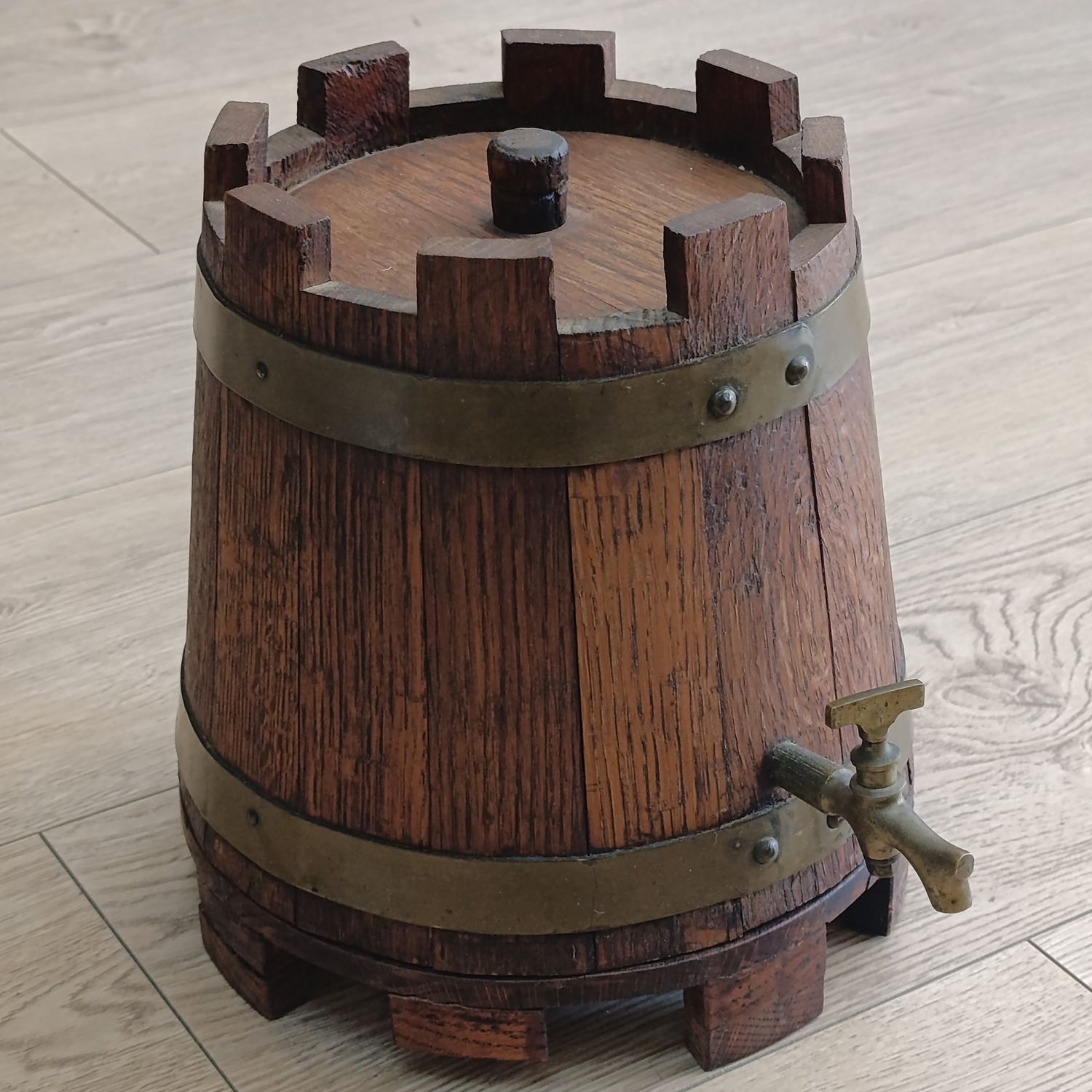 Vintage Castle shaped wooden wine barrel