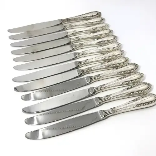 Set of 12 Camusso sterling silver knives with stainless steel blades - Immaculate 995 gram