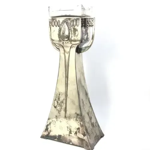 Silver plate and glass art Nouveau vase - Made by WMF, Britain metal with regular silver coating