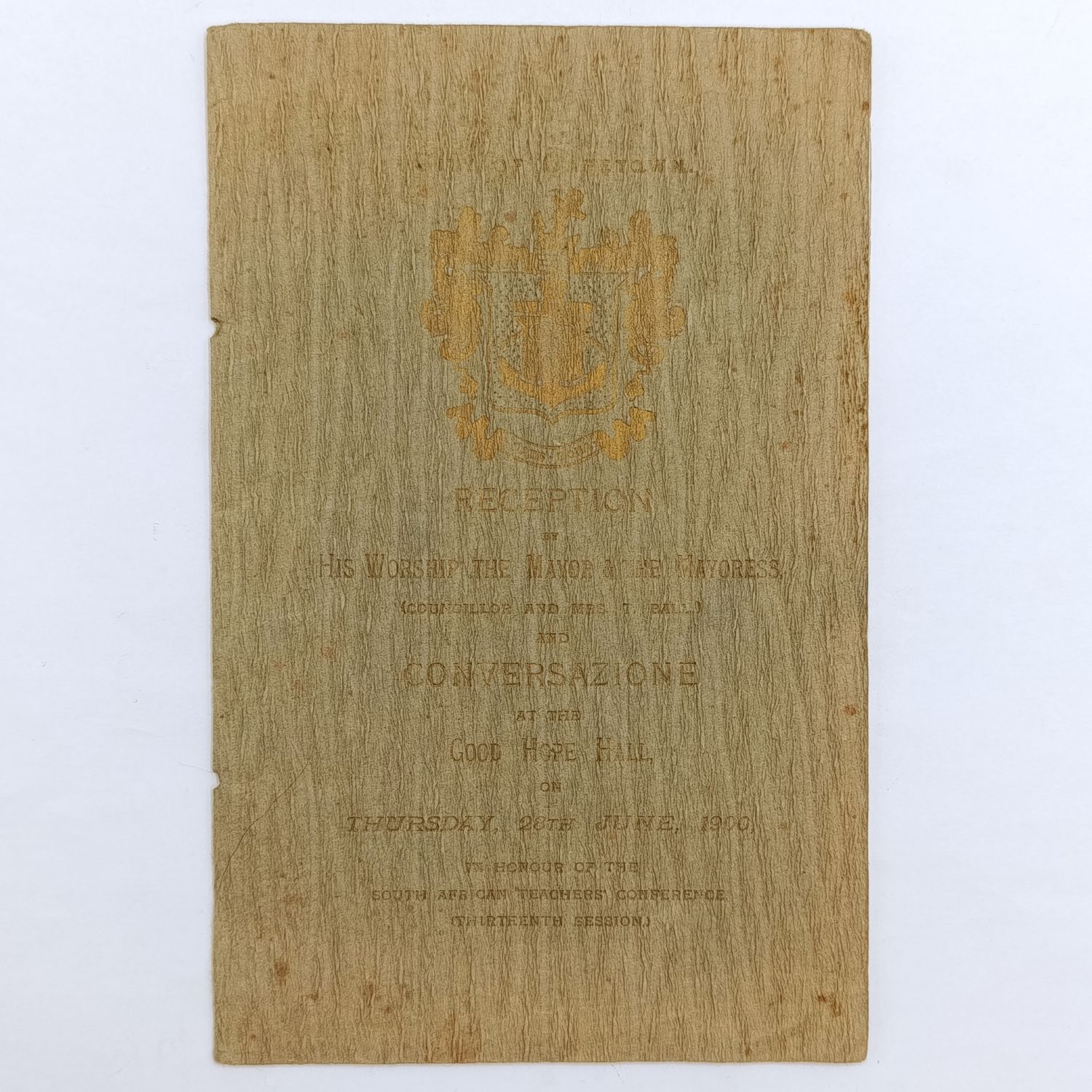 City of Cape Town Reception menu by the Mayor at Good Hope Hall - 28 June 1900 - during Boer War