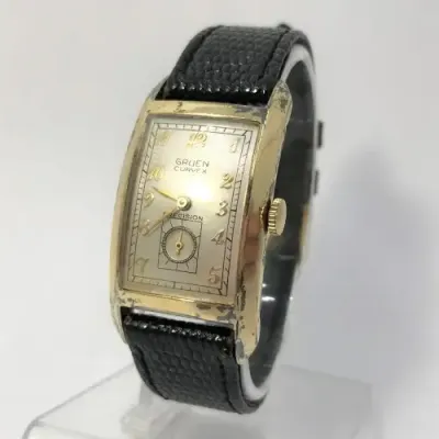 1930`s Gruen Curvex Precision 10kt Gold filled mens watch - rare model - working