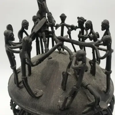 Ashanti Bronze pot with Chief and Tribal members on lid