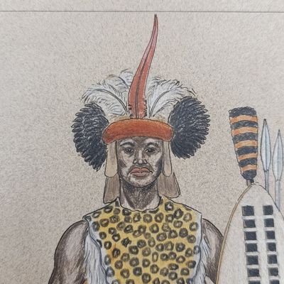 Original drawing of Zulu Warrior in 1993 by Andy May