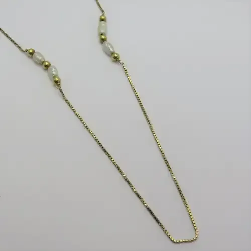 14kt gold chain with 4 pearls - Length 80 cm - Weight 6,7 g