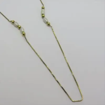 14kt gold chain with 4 pearls - Length 80 cm - Weight 6,7 g