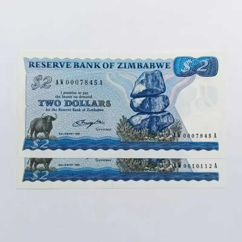 Zimbabwe $2 uncirculated lot of 2 banknotes - replacement notes Pick 1a
