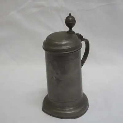 Antique Leichtenstein pewter stein - marked J.G.R. 1786 - hallmarked inside lid
