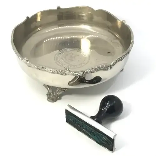 Bowl presented by Pakistan Prime minister to Bob Woolmer plus his personal rubber stamp reading Bob