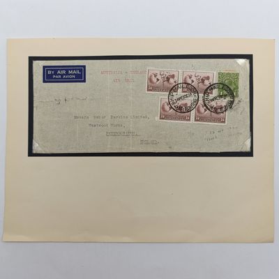 Original letter posted 23 October 1934 in Melbourne Australia in the ships mail room by Air mail to England with 5 Australian stamps