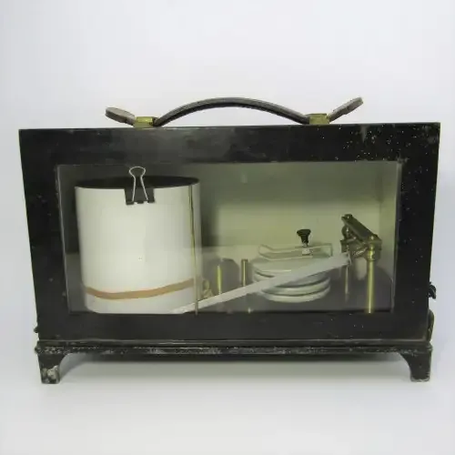 Antique desk top recordable barograph in metal case - no makers mark