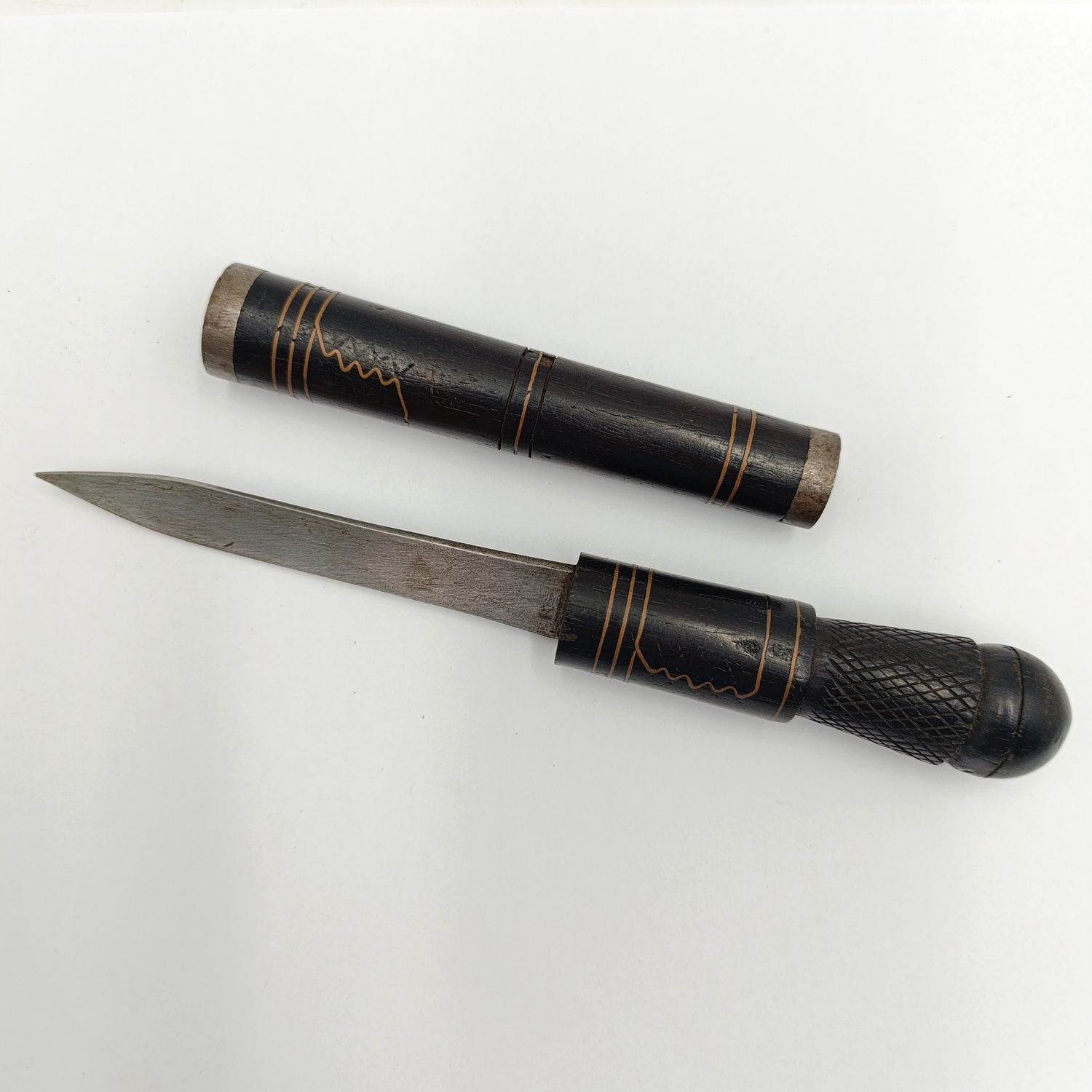 Antique wood with brass inlay dagger