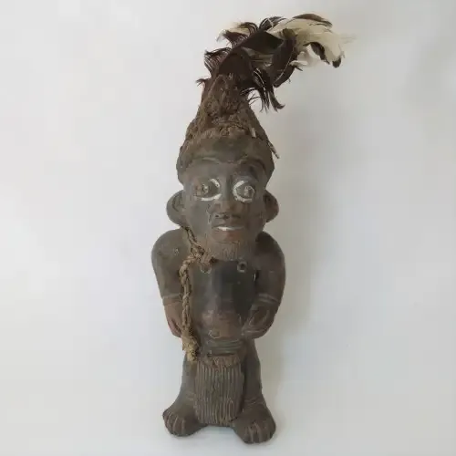 African Art vintage clay figurine with excellent netting work