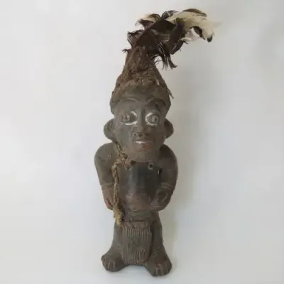 African Art vintage clay figurine with excellent netting work