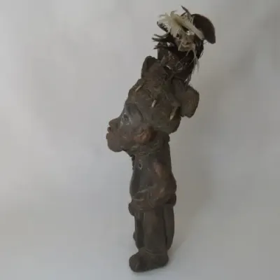 African Art vintage clay figurine with excellent netting work