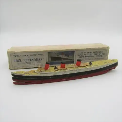 R.M.S Queen Mary - unique take to pieces model ship in box - made by Chad Valley Works