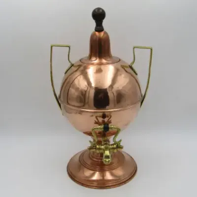 Antique brass and copper beverage dispenser with tap and double wall
