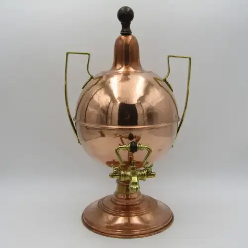 Antique brass and copper beverage dispenser with tap and double wall