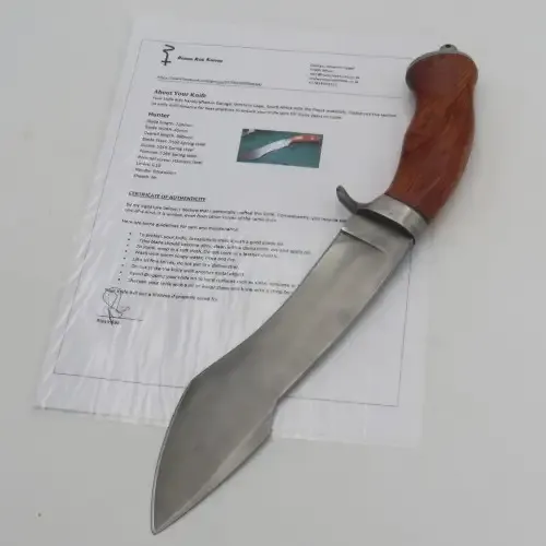 Handmade Hunter fixed blade knife with wooden handle and certificate,