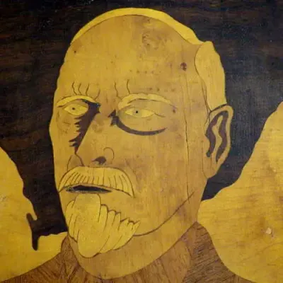 Wooden inlay artwork of Jan Smuts made by WW2 Italian prisoner of war