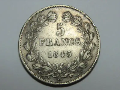 France 1845 5 francs `W` mintmark in VF condition