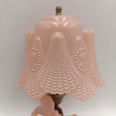 Antique Art Deco dancing lady pink glass boudoir lamp