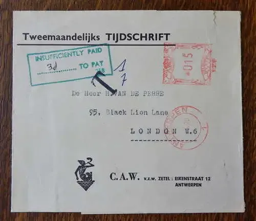 Newspaper wrapper posted Antwerpen, Netherlands to London 1970