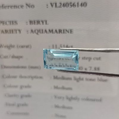 Rectangular Step Cut Aquamarine of 11,514ct with Gemlab certificate